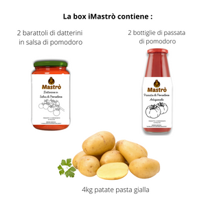 
                  
                    Food Box Mista Patate Pasta Gialla Fresche Aglio Cipolle Dorate 2 Passate di pomodoro tradizionale e 2 datterini
                  
                